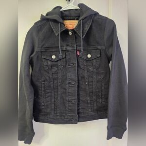 Levi's Black Trucker Denim Hoodie Jacket Sz S NWT | Jean Jacket w/ Hood Layering